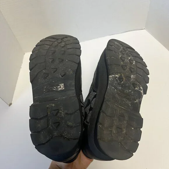 VTG Coach Women’s 7.5 Black Leather Monogram Hiking Boots Chunky Gorpcore Y2K - Picture 9 of 11